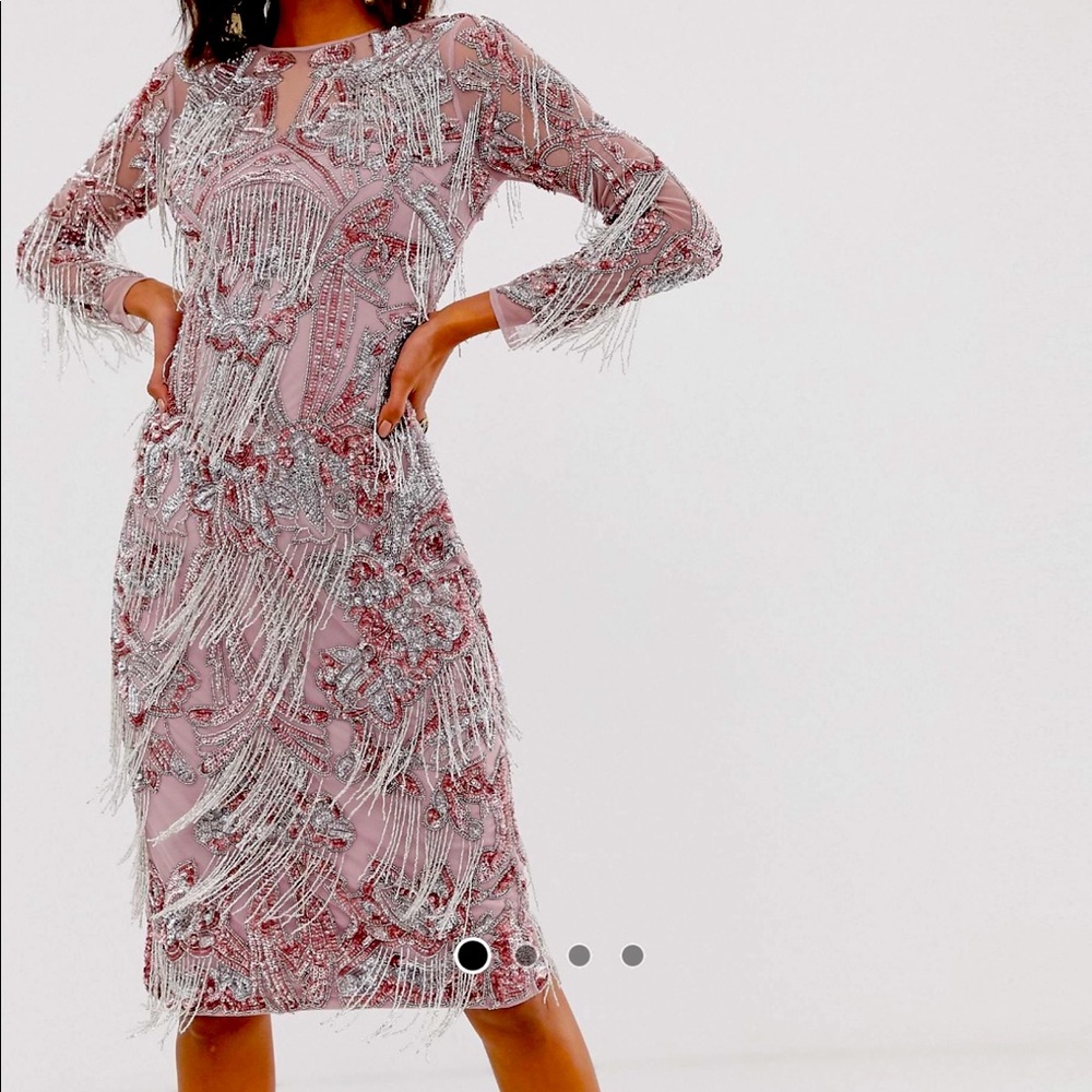 Rose Gold & Silver Sequins fringe dress